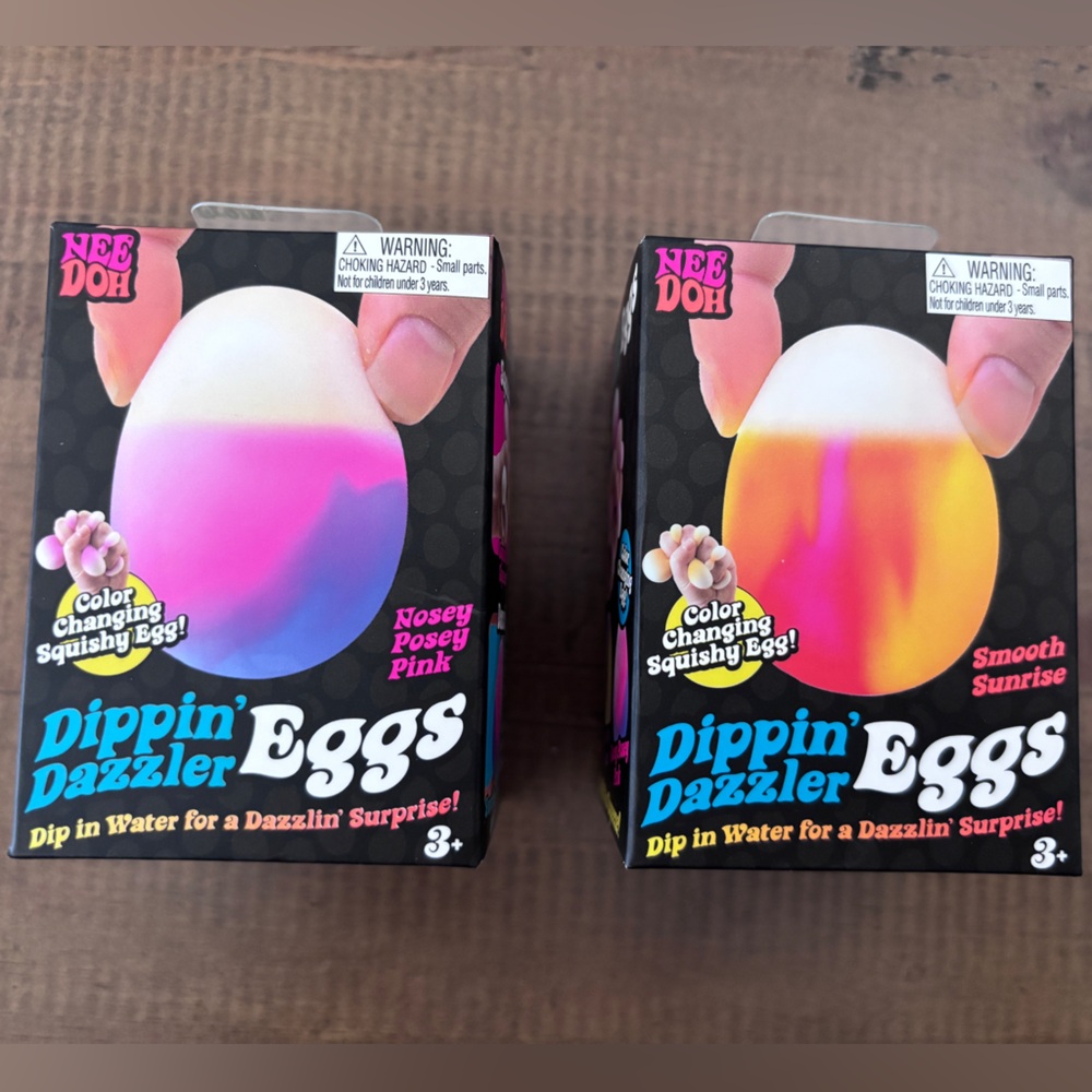 Lot of 2 Nee Doh Dippin' Dazzler Eggs - Nosey Posey Pink & Smooth Sunrise